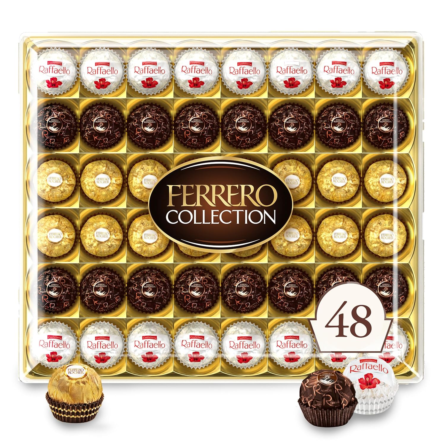 Ferrero Rocher, 48 Count, Premium Gourmet Assorted Hazelnut Milk Chocolate, Dark Chocolate and Coconut Chocolates, 18.2 oz